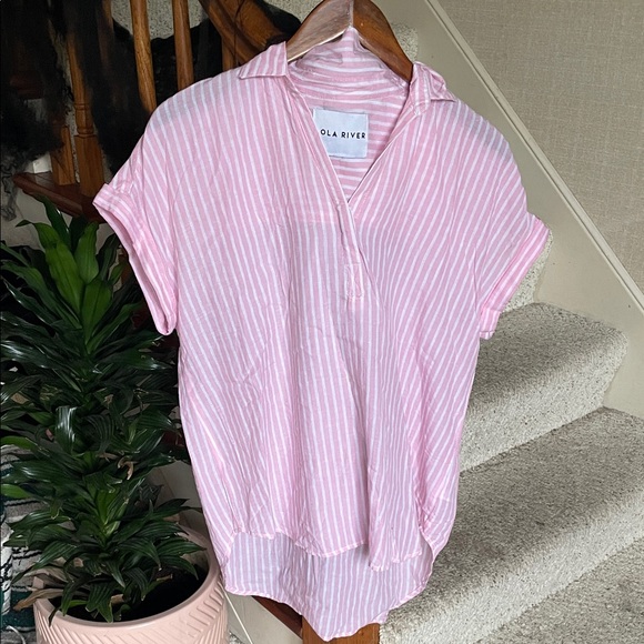 LOla River Pink Striped Pop Over Shirt - Picture 1 of 12